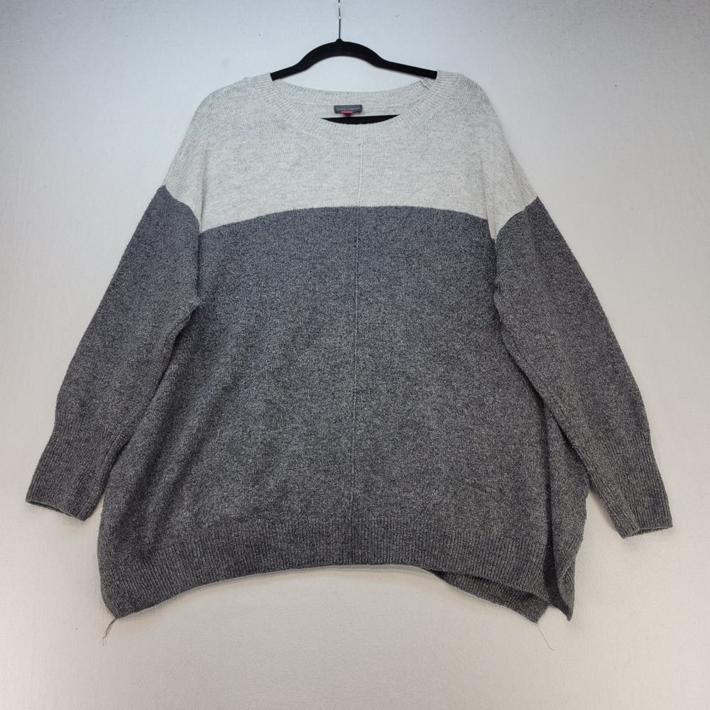Vince Camuto Sweater Womens 2X Gray Colorblock Oversized Crew Neck Knit